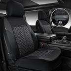 CAR PASS Neoprene Waterproof Seat Covers Two Front, Wetsuit Car Seat Covers 2pcs Universal Fit for Vans, Truck, SUV, 3D Tyre Embossed Seat Covers Anti Slip with Armrests, Aibag Compatible(Black Gray) - Image 2