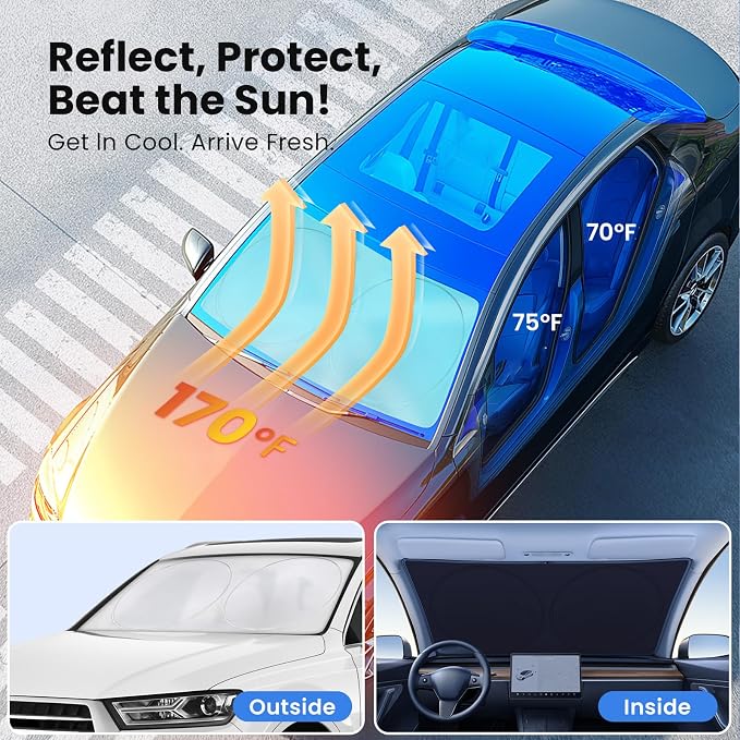 Magnelex Car Windshield Sunshade – Double-Layer Design for 2X Heat Blocking, Blocks UV Rays, Foldable Sun Shade for Cars, Trucks & SUVs, Keeps Interior Cooler, Medium (59 x 31 in) - Image 2