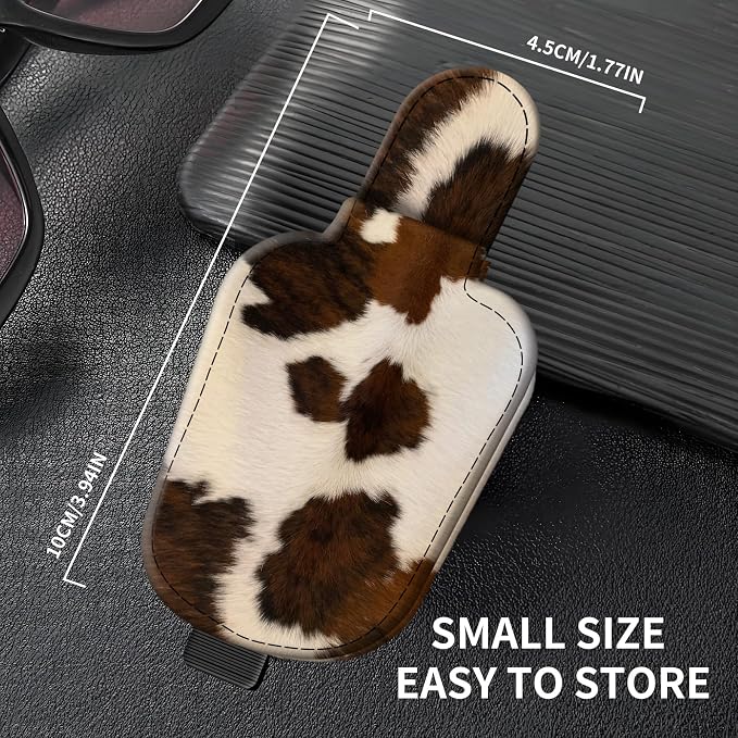 Leather Magnetic Sunglass Holder for Car Sun Visor, Cute Eyeglass Ticket Card Hanger Clip, Universal Auto Interior Accessories for SUV Pickup Truck Brown Cow Print - Image 4