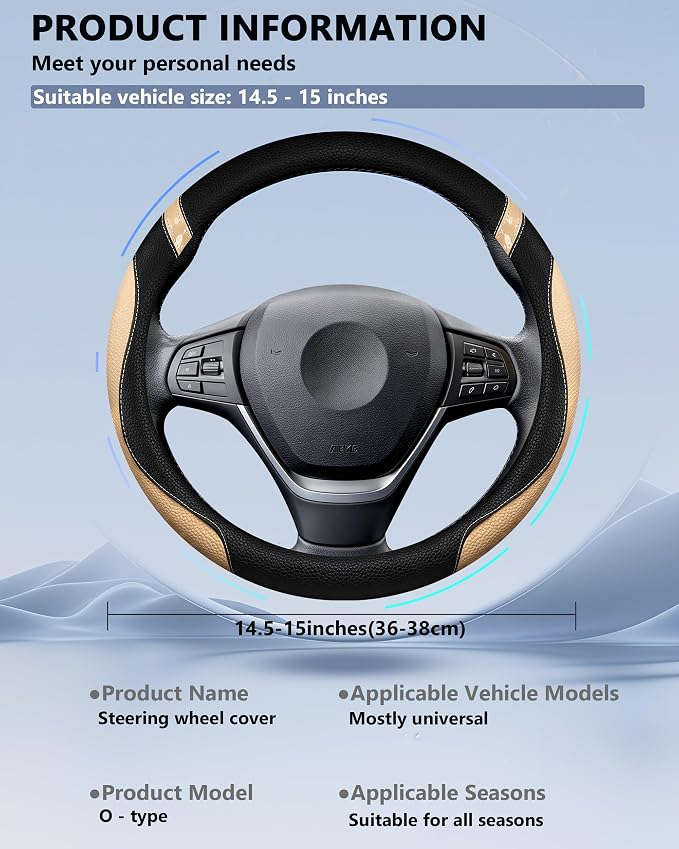 Steering Wheel Cover for Car Leather Universal Steering Wheel Covers for Men Women Fit Cars SUV Truck Pickup 15inch (Beige) - Image 6