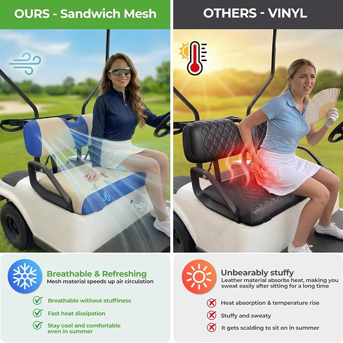 10L0L Golf Cart Seat Covers for Yamaha EZGO Club Car Seat Towel Cushion | Breathable Mesh All-Season Front/Rear Seat Blanket, UV Resistant, Cool Comfort, Machine Washable, Easy On, Great Golf Gift - Image 4