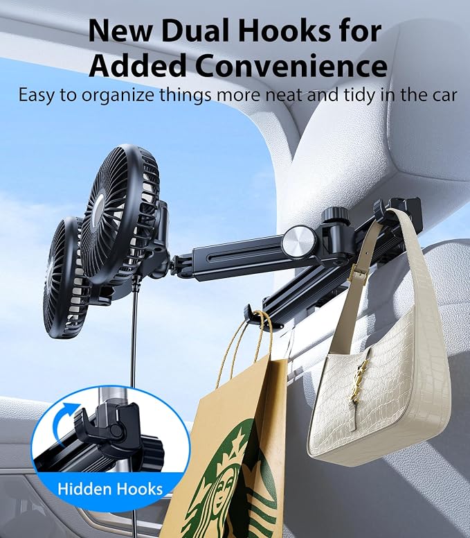 Long Arm Dual Head Car Cooling Fans for Back Seat for Kids, Usb 5V/ 12V /24V Car Backseat Headrest Fan for Baby Rear Facing, Car Seat Cooler That Blow Cold Air for Vehicles Sedan Suv Without Ac - Image 2