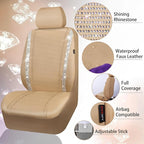CAR PASS Leather Bling Diamond Car Seat Covers 2 Front Interior Sets, Waterproof Universal Shining Glitter Crystal Sparkle Fit for 95% Automotive Truck SUV Cute Women Girl, Beige Rhinestone - Image 3