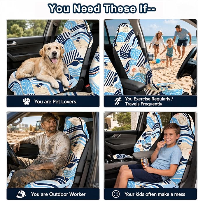 Car Seat Towel Cover 2 Pack for Front Seats, Sweat Absorbent Car Seat Protector with Non-Slip Backing, Waterproof Towel Car Seat Covers for Runners, Gym, Swimming, Beach, Pets, Nautical Waves - Image 9