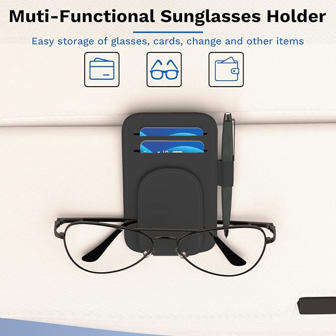 BFXM Sunglass Holder for Car and Truck Sun Visor Organizer Car Accessories | Sunglasses Holder Eyeglass Hanger Clip, Cars Sun Visor Ticket Card Holder Clip, Magnetic Leather Holder for Car Visor - Image 5