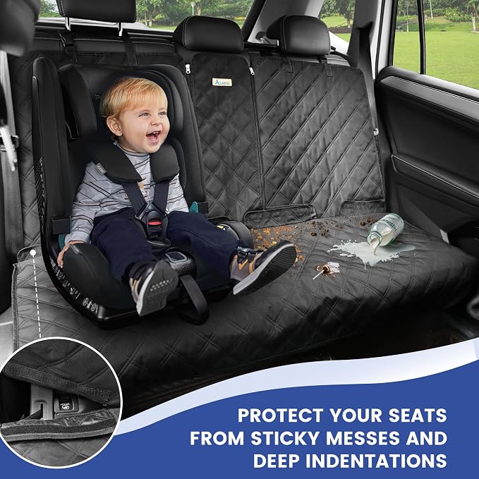 ALLANSING Back Seat Cover for Compact Cars and SUVs Rear Split Bench - 900D Oxford Waterproof Non-Slip Car Seat Protector for Messy Kids & Drooling Dogs, Easy Clean(Black) - Image 3