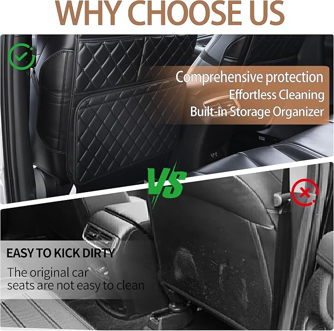 2 Pack Seat Back Protector for Kids, Car Kick Mats for Front Seats | With Large Pockets, Waterproof, Protects Against Dirt, Scuffs & Scratches, Easy to Install and CleanFits Most Vehicles - Image 3