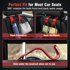 4-Pack Car Headrest Hooks Holds 55lbs Seat Storage Organizer for Bags | Durable ABS Material, 360° Rotating, Car Hanger for Backpack Umbrella Water Bottle Coat Purses Handbags Groceries, Red - Image 4