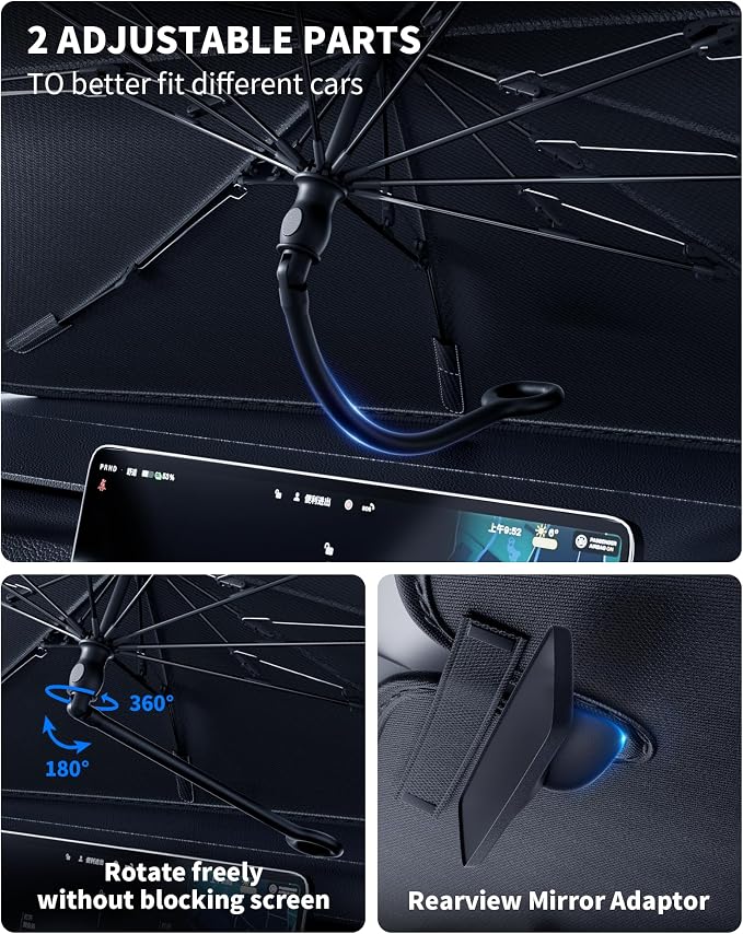 Windshield Sun Shade Umbrella for Tesla Model Y | car accessories,56 x 36 in windshield sun shade,car window shades,car sun shade windshield - Image 8