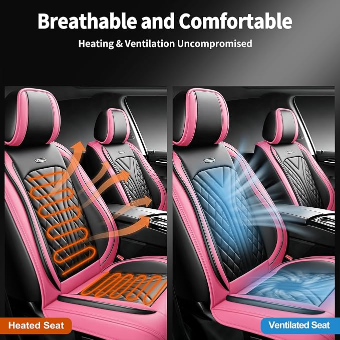 for Subaru Impreza 2012-2026 Car Seat Covers, Full Set, Pink | Luxury Full Coverage Leather Seat Protectors, Waterproof Breathable, Non-Slip, Easy to Install, Airbag Compatible, All-Season - Image 6