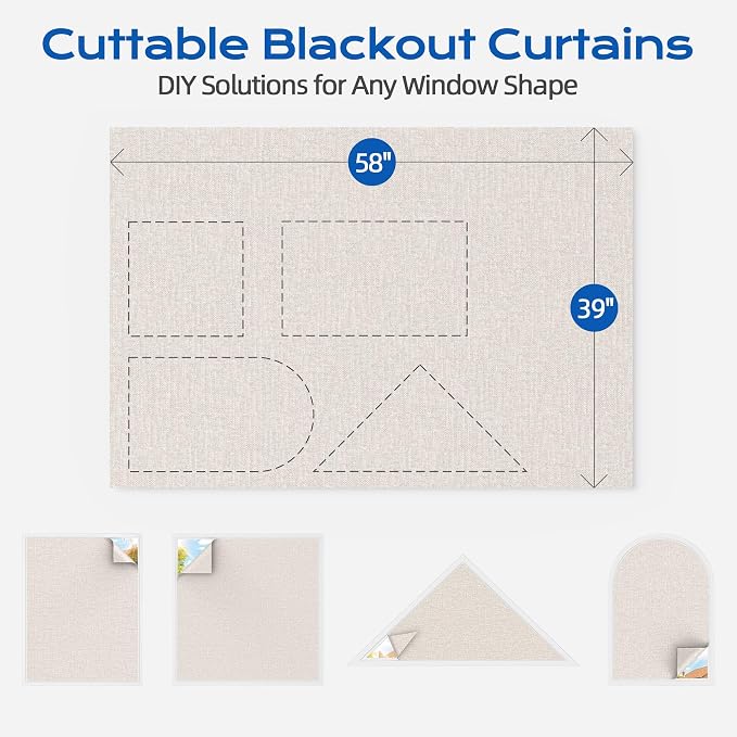 Linen Blackout Curtains for Bedroom, 39" x 58" Portable Blackout Blinds | 100% Blackout Window Cover with Hook&Loop Strip, Temporary Blackout Shades, Blackout Window Film for Nursery Travel RV- Cream - Image 4