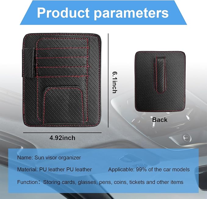 Augeny Car Sun Visor Organizer, Auto Visor Organizer and Storage, Registration and Document Holder, Vehicle Accessories for Sunglasses Document Card Pen Driver License (Carbon Fiber Red Line) - Image 2
