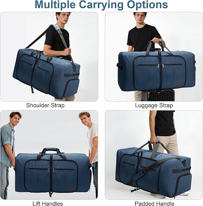 120L Foldable Waterproof Travel Duffel Bag for Men and Women with Shoe Compartment (Dark Blue, EXTRA LARGE, 120L) - Image 6