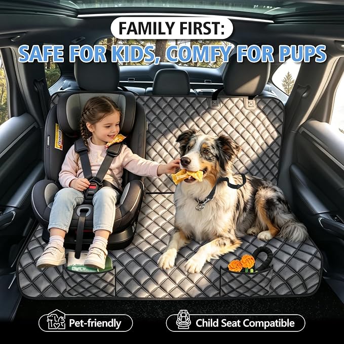 Pet Bench Seat Covers for Crew Cab Trucks,PU Leather Truck Back Seat Cover | Heavy Duty, for F150/Chevrolet Silverado/Ram1500/GMC Sierra/Toyota, Under Child Car Seat, with Storage Pockets, Waterproof - Image 2