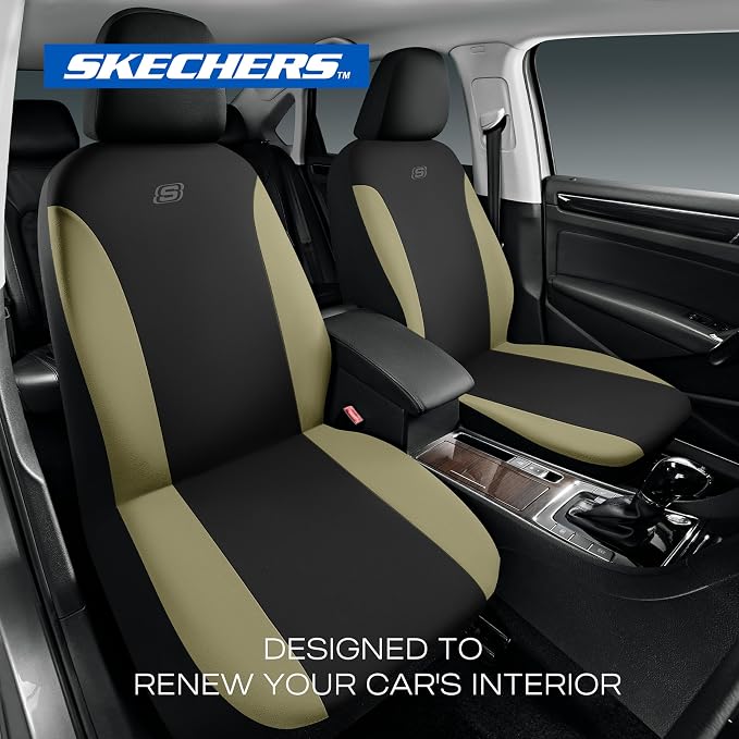 Skechers Seat Covers, Premium Breathable Polyester Seat Covers, Car Seat Covers Front Seats Airbag Compatible, Automotive Comfort for Most Cars, Vans, Trucks, SUVs (Two Front, Beige) - Image 2