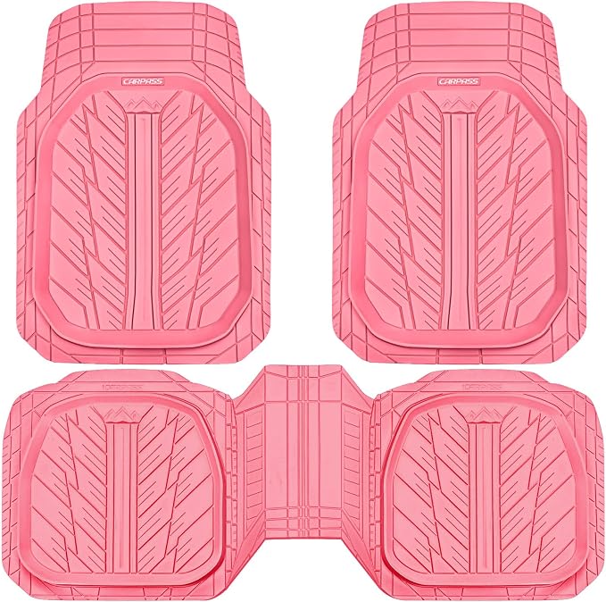 CAR PASS DeepDish Pink Floor Mats for Cars Full Set,Heavy Duty Rubber Car Mats 3-Piece,Universal Waterproof Trim-to Fit Automotive Floor Mats for Truck Van SUV, Durable All-Weather Car Mats (Pink) - Image 9