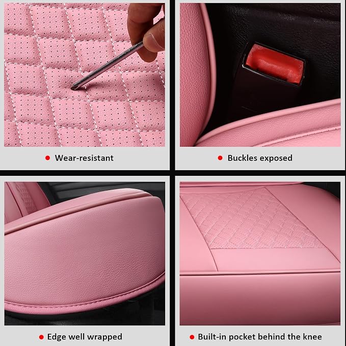 Front Seat Covers,2PCS Seat Covers Full Coverage Leather Seat Cover | Seat Covers Pink,Leather Car Seat Covers,2PCS Front Car Seat Protector For SUV Sedan Truck For Families,Pets,Commuter - Image 7