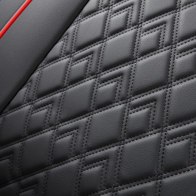 Chevy Silverado Seat Covers,Leather Seat Covers for GMC Sierra,Custom Fit 2007-2026 1500 2500HD 3500HD Crew Double Extended Regular Cab,LT LZT RST(Rear Seat Covers,Black Red) - Image 5