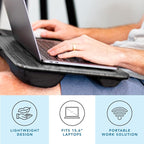 LAPGEAR Home Office Lap Desk – Gray Woodgrain, Fits 15.6” Laptops | Built-In Mouse Pad & Phone Slot, Integrated Device Ledge, Dual-Bolster Microbead Cushion, Carry Handle - Image 2