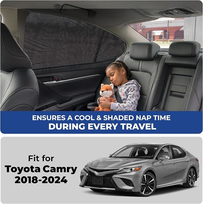 EcoNour Car Window Screen for Toyota Camry (2018-2024) 2 Pack | Mesh Camping Window Covers | 100% Protection from UV | Baby Safe Privacy Blackout Window | Car Accessories - Image 2