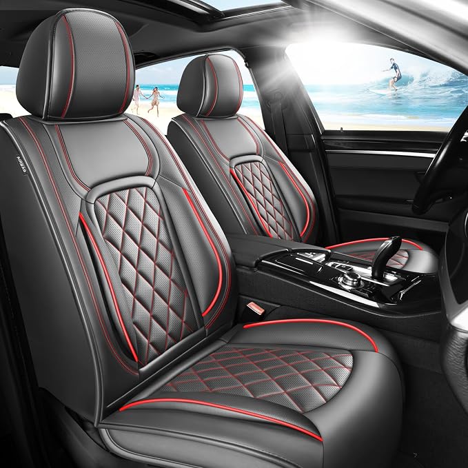 Fit FJ Cruiser Premium Leather Car Seat Covers for Toyota FJ Cruiser 2007-2013 2014 - Waterproof，Breathable，All-Weather Seat Cushion Protecto & Airbag Compatible, Full Set Red Line Black by Unknown