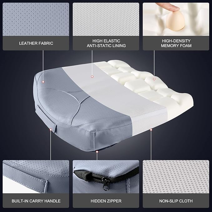 Leather Car Memory Foam Heightening Seat Cushion for Short People Driving, Hip(Coccyx/Tailbone) and Lower Back Pain Relief, Adult Booster Seat for Car, Truck,SUV,Office Chair,Wheelchair. - Image 4