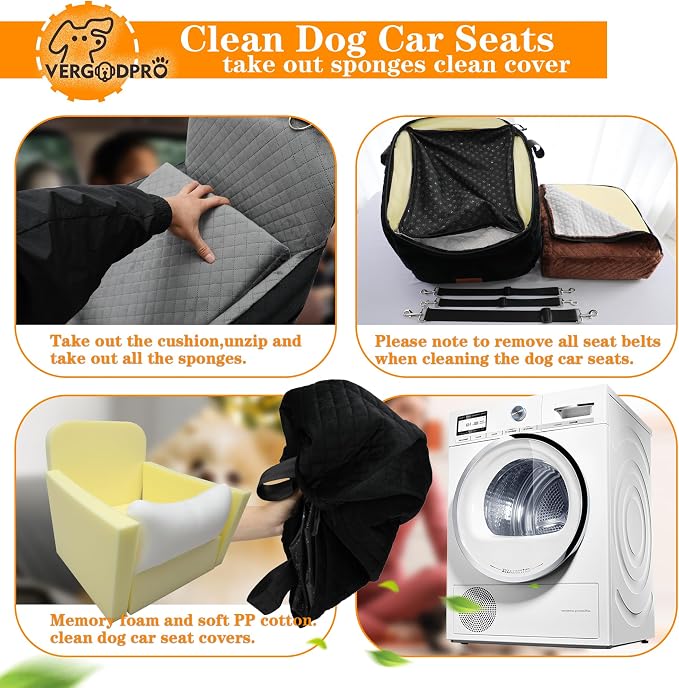 Dog Car Seat for Small Medium Dogs,Portable Pet Booster Seat with Safety Strap & Removable Washable Pad,Memory Foam Dog Travel Bed for Car,SOFE Velvet for Puppies Cats（M-Grey） - Image 6
