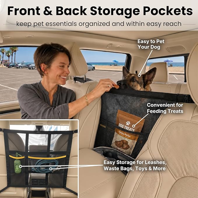 Dog Car Barrier for SUV, Truck & Sedan, Safer Driving | Double-Layer Car Divider for Dogs with Mesh Organizer, Car net for dogs, Breathable & Easy to Install - Image 5