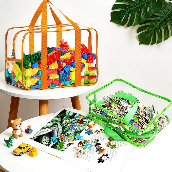6 Color Toy Storage Bags with Labels, Reusable Clear PVC Board Game Storage, Travel Waterproof Organizer Bags with Zipper Large Capacity (L, XL, XXL) - Image 4