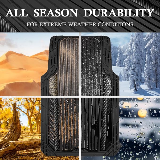 CAR PASS Heavy Duty Rubber Car Mats Metallic,Aluminum Film All Weather Floor Mats Waterproof Universal Trim to Fit SUVs Sedans Vans 4 Piece Anodized Deep Dish Two-Tone Sporty Carbon Fiber Black Chrome - Image 3