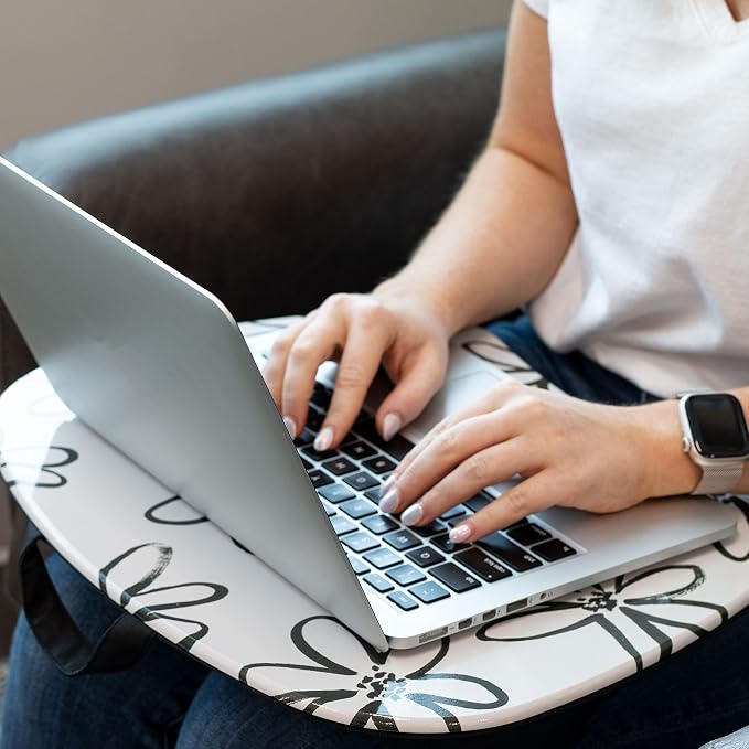 LAPGEAR MyStyle Lap Desk – Brushed Flower, Fits 15.6” Laptops | Dual-Bolster Microbead Cushion, Built-In Carry Handle, Ergonomic Curved Front Edge - Image 6
