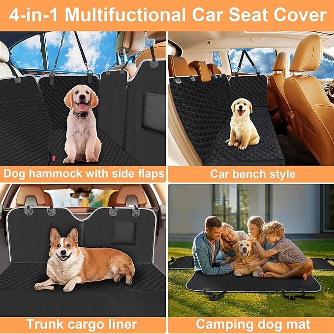 Mancro Dog Car Seat Cover, Waterproof Dog Hammock for Car, Black All | 600D Heavy Duty, Scratch-Resistant Back Seat Pet Cover for Dogs with PVE Nonslip Underside, Fits for Sedan, Trucks and SUVs - Image 8