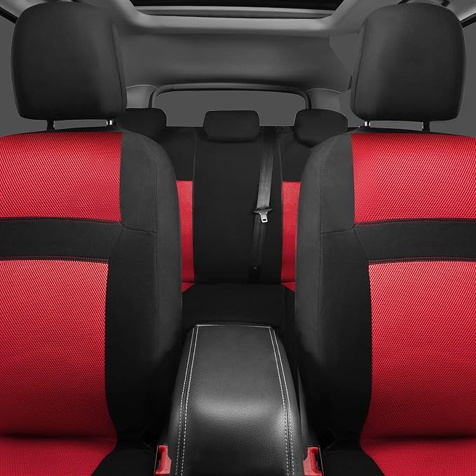 CAR PASS 3D Air Mesh Car Seat Covers Full Sets w/5mm Sponge, 4Pcs Waterproof Car Floor Mats, Steering Wheel Cover Universal Fit for SUV Sedan Truck, Airbag Compatible Automotive Interior(Black & red) - Image 3