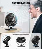 JZCreater USB Desk Fan, USB Fan Mini, 360 Rotation Desktop Fan with 3 Speed, Table Personal Cooling Fan, Quiet Mini Desk Fan, USB Powered, Small Fan for Home Office Bedroom Car Travel,Black+Black - Image 4