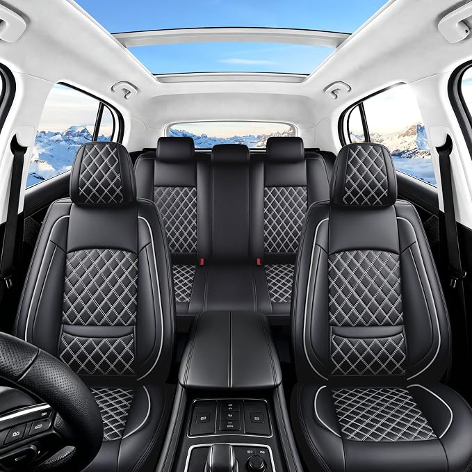 Fit Canyon Car Seat Covers for GMC Canyon 2015-2025 2026 - Luxury Leather, Anti-Slip, All-Weather Seat Cushions, Waterproof & Breathable, Airbag Compatible, Full 5-Seat Set (Whiteline) - Image 2