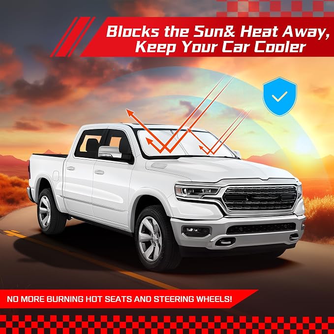ARISMOTOR Windshield Sun Shade for Dodge Ram 1500 2019-2026 | Custom Fit, Foldable, Front Window Sunshade Sun Visor Protector, Block UV Rays, Keep Car Cooler - Image 7