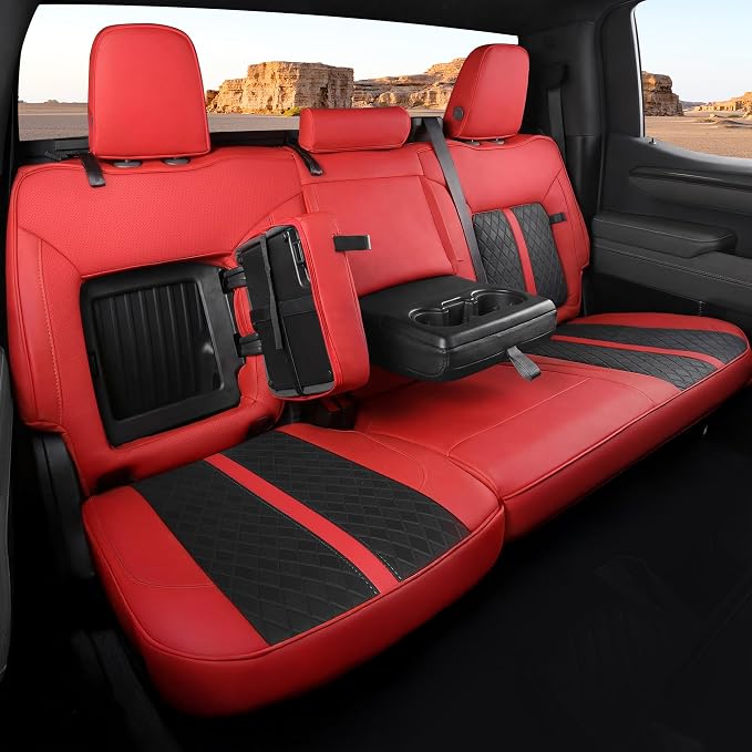 RIDEPOSH Custom Fit Seat Covers for Silverado/Sierra 1500 2019-2026 CrewCab | Fits 2500/3500HD 2020-2026, with Rear Armrest/Seatback Storage, Faux leather, Protective, Scratch-resistant, Easy-clean by RIDEPOSH