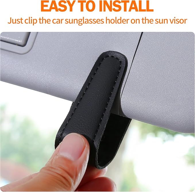 Shering Sunglasses Holders for Car Sun Visor, Magnetic Leather Glasses Eyeglass Hanger Clip for Car, Visor Sunglasses Holder Clip Car Accessories for Truck(4, Black) | Magnetic Leather Eyeglass Hanger Clip for Car Visor, One-Hand Easy Operation, Interi... - Image 3