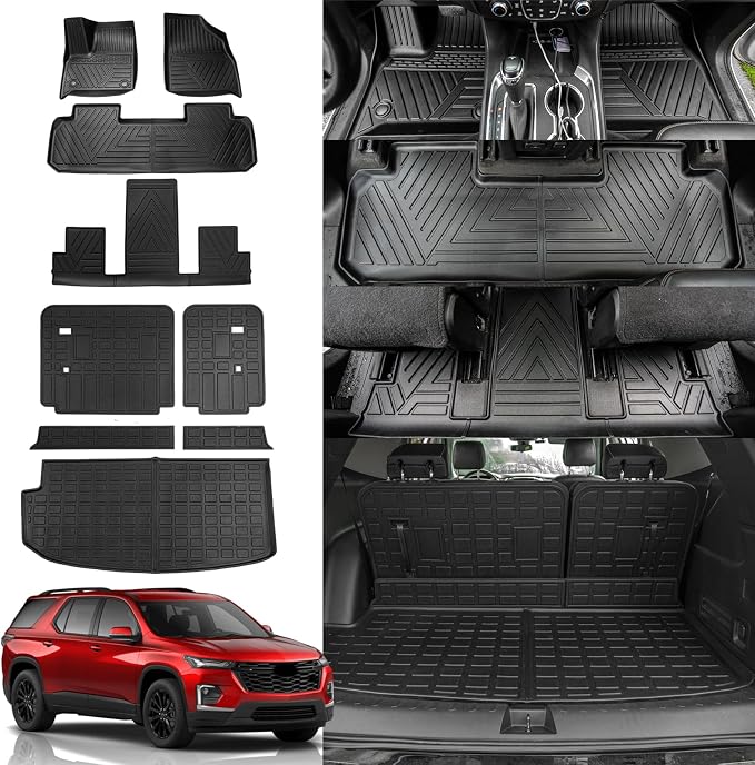 Rongtaod Floor Mats Set for 2018-2023 Chevrolet Traverse 7 Seats | 2024 Traverse Limited 7 Seats, Trunk Mat Cargo Liner TPE All Weather Back Seat Cover 2022 Chevy Traverse Accessories by Rongtaod