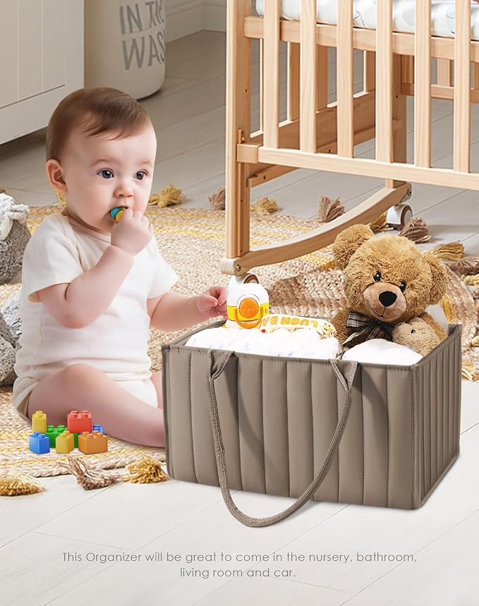 SWEET DOLPHIN 2-Pack Quilted Diaper Caddy Organizer – Premium Puffer Style Nursery Storage Bins – Water-Resistant & Wipeable Changing Table Organizer – Trendy Tote for Home & Car Travel - Mocha Brown - Image 2