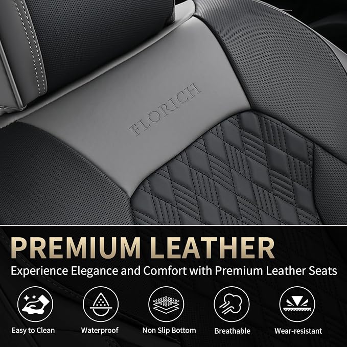 Seat Covers, Car Seat Covers Front Seats, Luxury Nappa Leather Seat Covers, Breathable and Waterproof Car Seat Protector 2 Seat, Automotive Seat Covers Universal for Most Cars-Gray&Black - Image 5