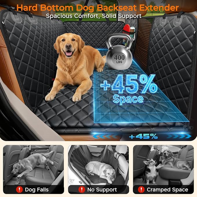URPOWER Hard Bottom Dog Car Seat Cover, Back Seat Extender for Cars & SUVs | 400 lbs Support, 45% More Space, Waterproof, Mesh Window, Scratch Resistant, Non-Slip, Easy Care - Image 2