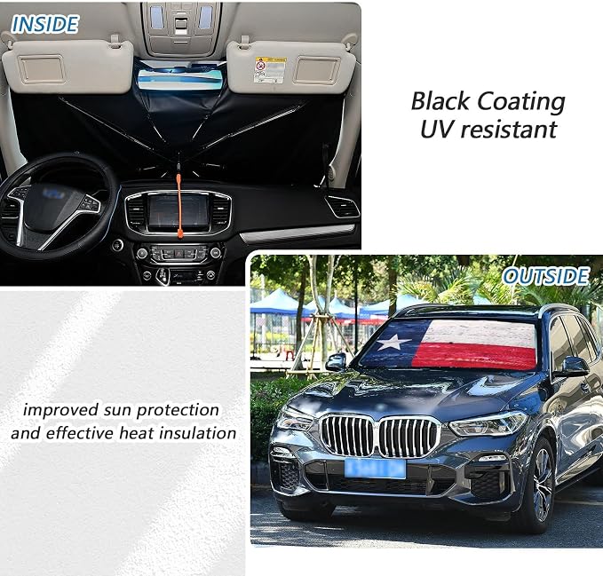 American Flag Windshield Sun Shade Umbrella The State Texas Wooden Foldable Car Front Window Sunshade Blocks UV Rays Heat Keep Vehicle Cool (55" x 27.5") - Image 3