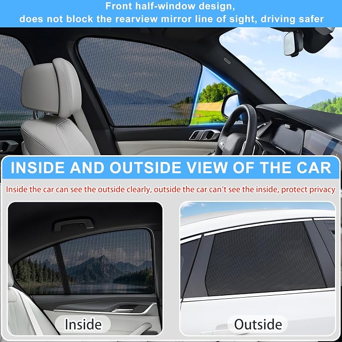 XCBYT 2019-2024 Camry Window Shades, 4-Pack Magnetic Cooling Privacy Mesh | Blocks heat for camping & baby sleeping. Front shades are partial for rearview mirror. Wait 24h for clips to set - Image 5