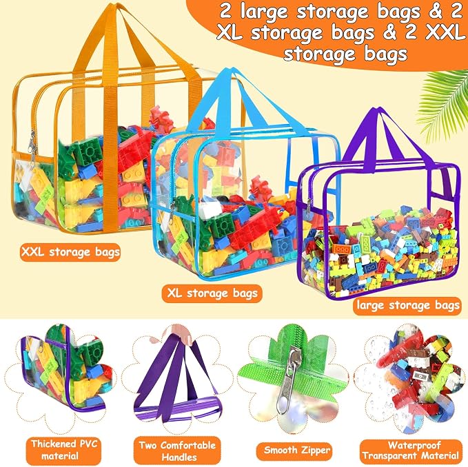 6 Color Toy Storage Bags with Labels, Reusable Clear PVC Board Game Storage, Travel Waterproof Organizer Bags with Zipper Large Capacity (L, XL, XXL) - Image 3