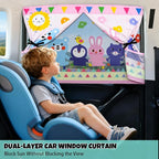Car Window Shades for Baby, 2 Pack Magnetic Double Layer Car Sun Shade Baby with Storage Pockets, Adjustable Privacy Full & Half Shade Cartoon Pattern Window Curtains for Kids UV Protection - Image 4