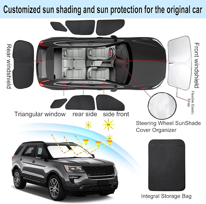 TINGLU Window Shades for Ford Explorer SUV 2011-2019 8PCS Accessories Full Windows Rear Triangular Windshield Sun Shade Sun UV Rays Privacy Protection - Image 3