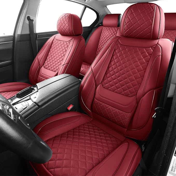 Leather Front Car Seat Covers Automotive Seat Protectors | Breathable Waterproof Durable Full Surround & Lumbar Support Design Non-Slip Universal Fit for Most Cars SUVs Trucks Vans Red - Image 6