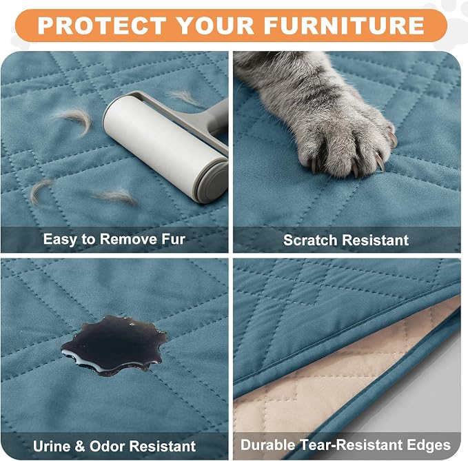 100% Waterproof Washable Dog Blanket，Gray Blue+Apricot 52"x82" | ,7-Layer Reversible Couch Covers for Dogs Met for Sofa Furniture Car Camping - Image 6