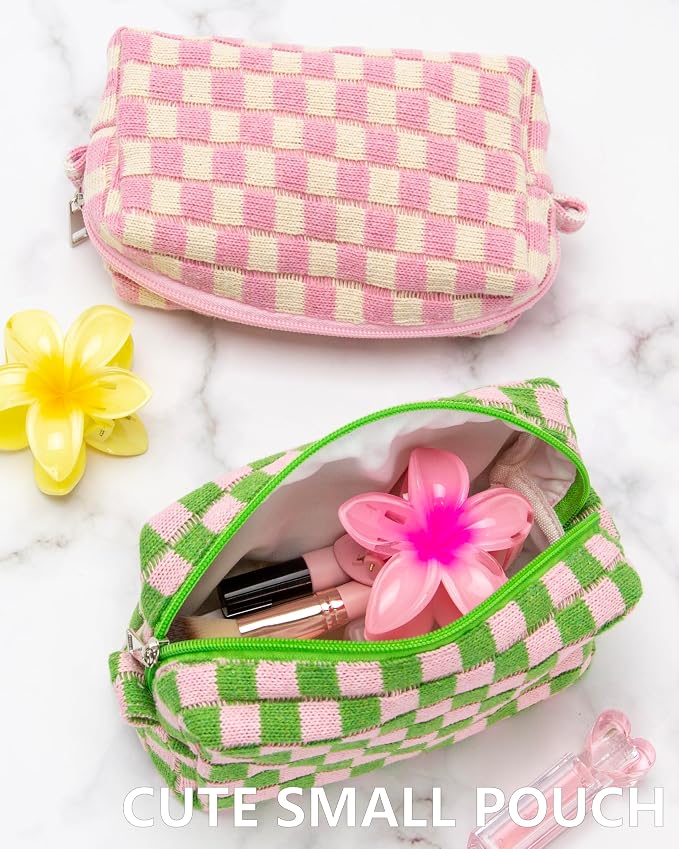 Checkered Makeup Bag for Purse, Small Cosmetic Pouch,Pink Green,6 Pack | Cute Zipper Makeup Organizer for Women, Travel Essentials, Toiletries, Makeup Brushes, Beauty Accessories&Bridesmaid Gifts - Image 4